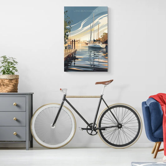 Long Beach Harbor and Sailboats - Canvas Wall Art Living Room