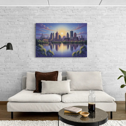 Montreal Skyline Reflections - Canvas Wall Art Living Room
