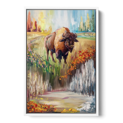 Buffalo All Seasons Beauty - White Frame Canvas