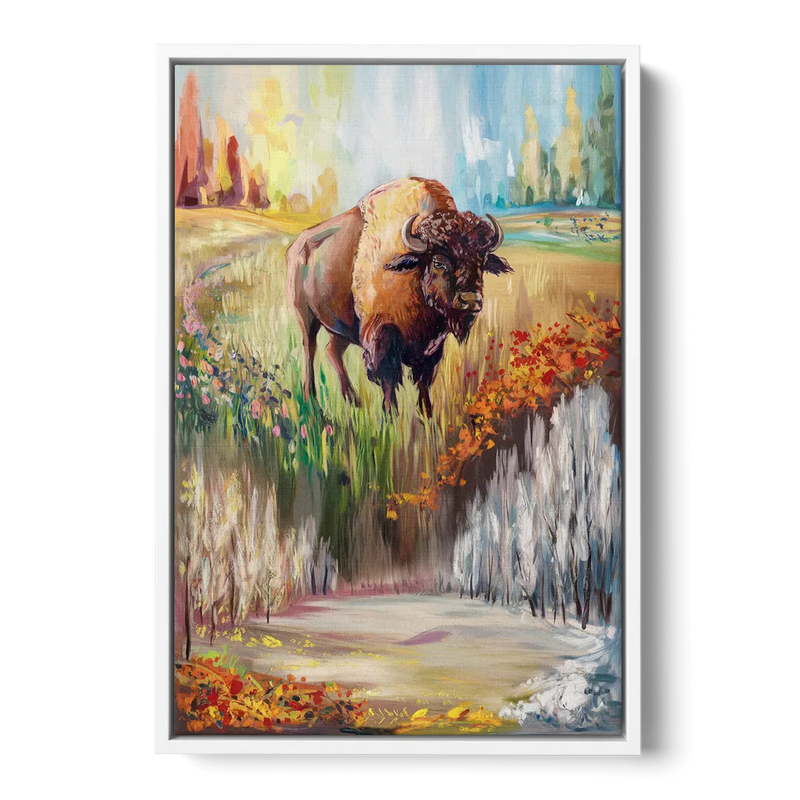 Buffalo All Seasons Beauty - White Frame Canvas