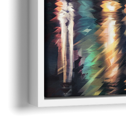 Nashville Cityscape at Night - Close-Up White Frame Canvas