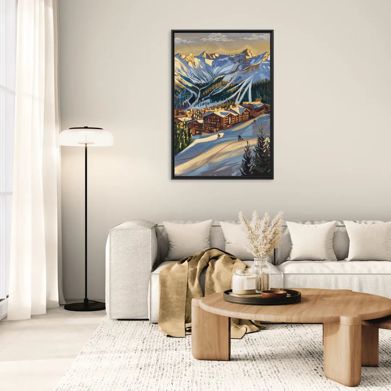 Breckenridge Ski Resort Panorama - Living Room Black Frame Canvas