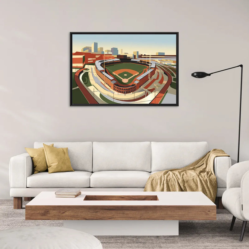 Camden Yards Baseball Stadium - Living Room Black Frame Canvas