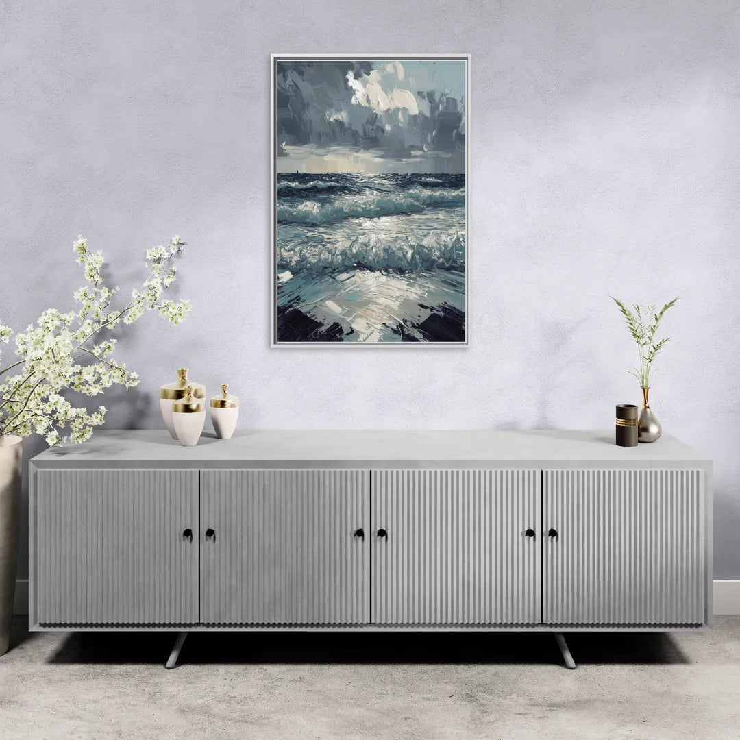 Seaside Stormy Skies - Living Room White Frame Canvas
