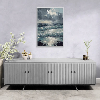 Seaside Stormy Skies - Living Room White Frame Canvas