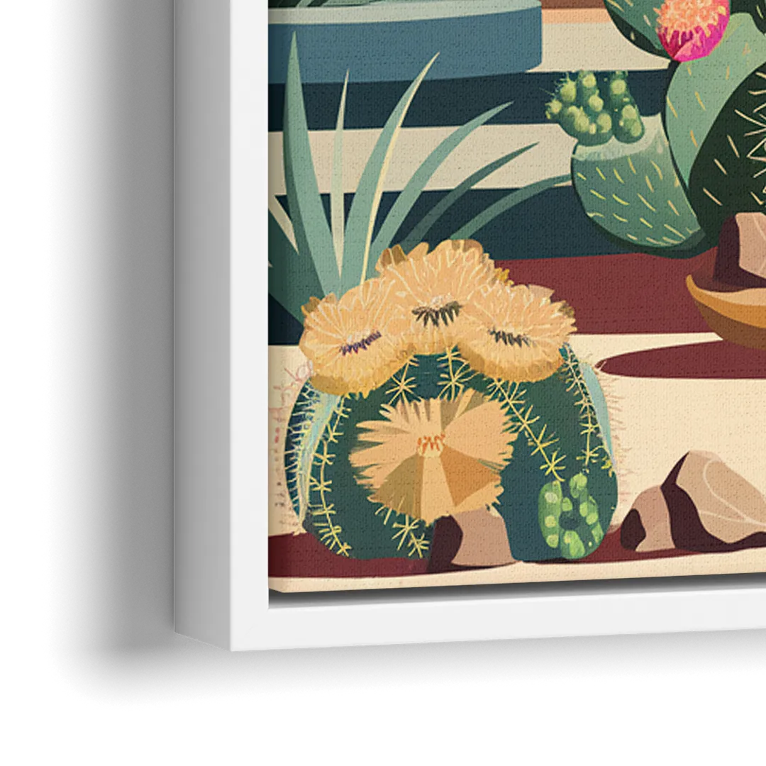 Palm Springs Colorful Cactus - Close-Up White Frame Canvas