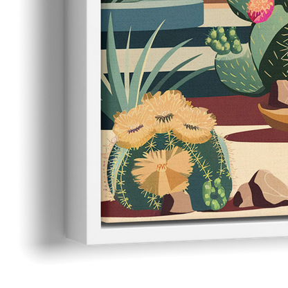 Palm Springs Colorful Cactus - Close-Up White Frame Canvas