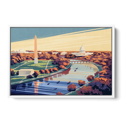 Washington Dc Aerial View - White Frame Canvas