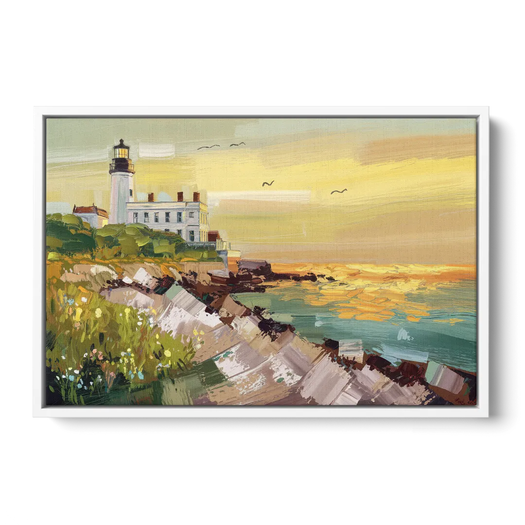Galveston Lighthouse View - White Frame Canvas