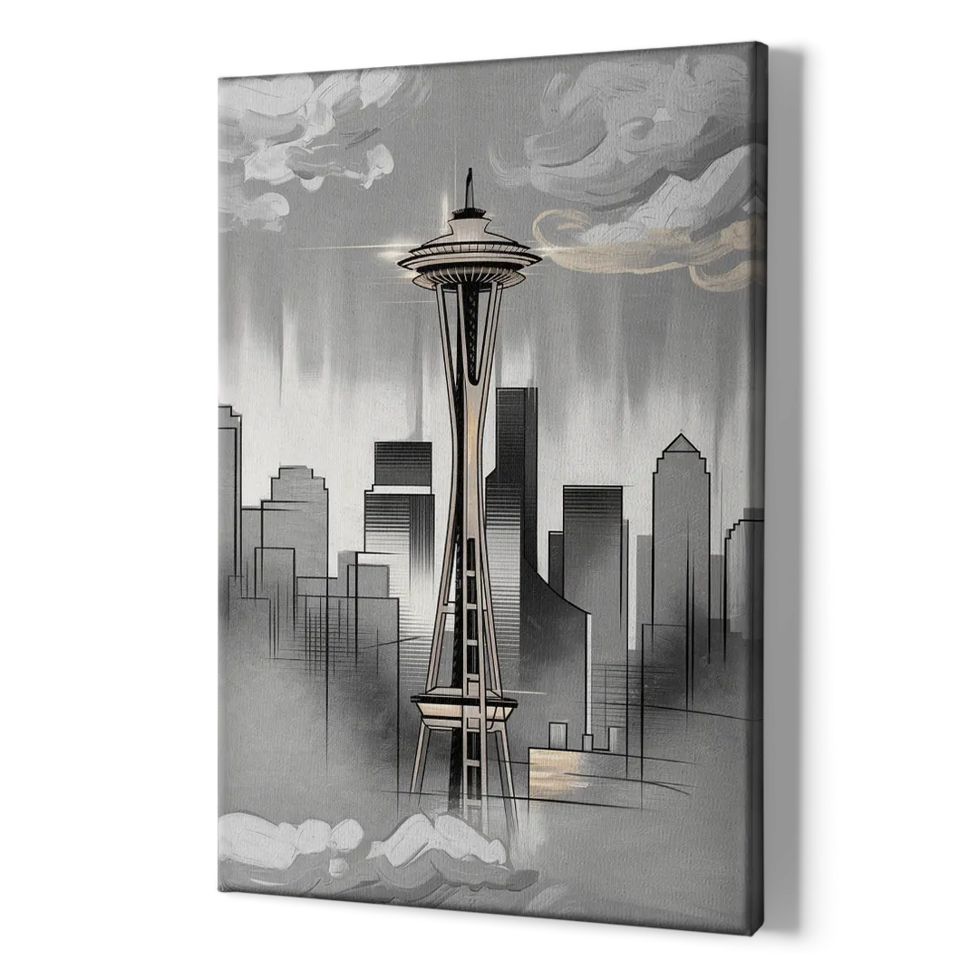 Seattle Space Needle Silhouette - Canvas Print Art Sides