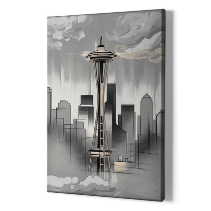 Seattle Space Needle Silhouette - Canvas Print Art Sides