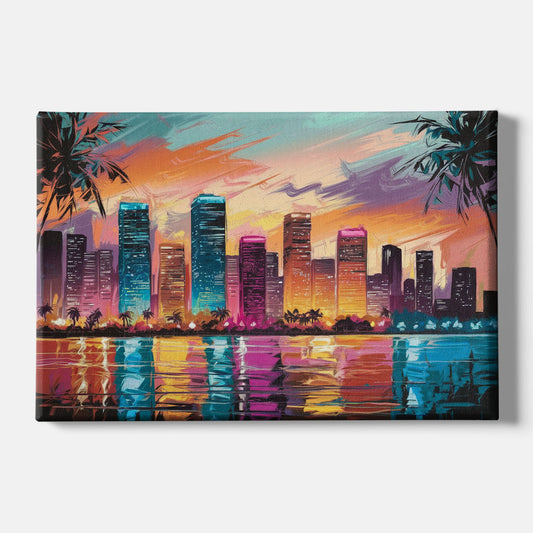 Miami Urban Sunset Glow - Canvas Wall Art