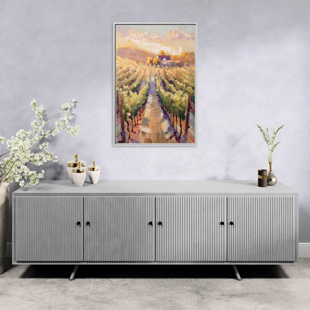 Traverse City Vineyard Scenery - Living Room White Frame Canvas