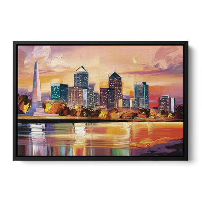 Indianapolis Skyline At Sunset - Black Frame Canvas