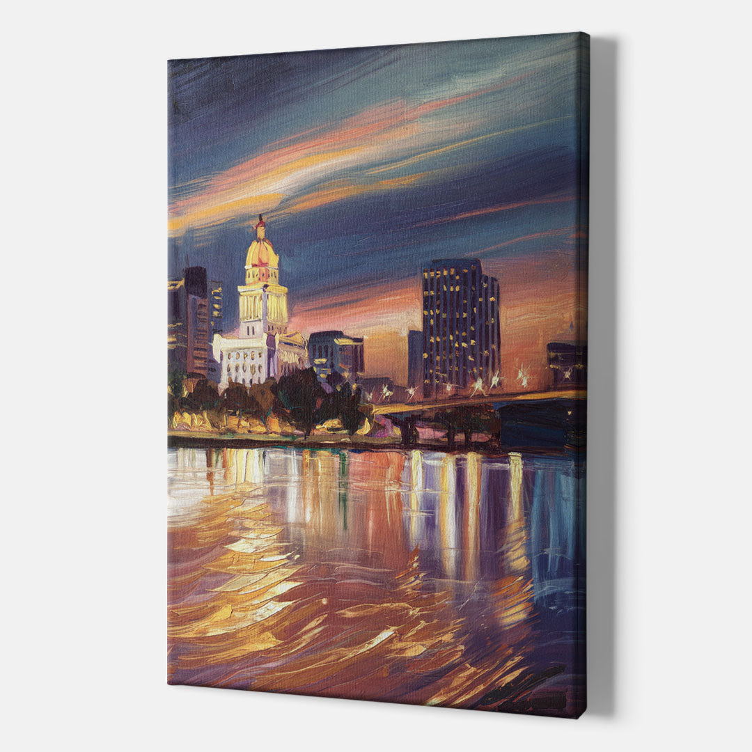 Baton Rouge Cityscape Twilight - Canvas Wall Art Indoor