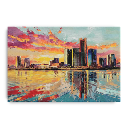 Detroit Skyline At Sunset - Canvas Wall Art