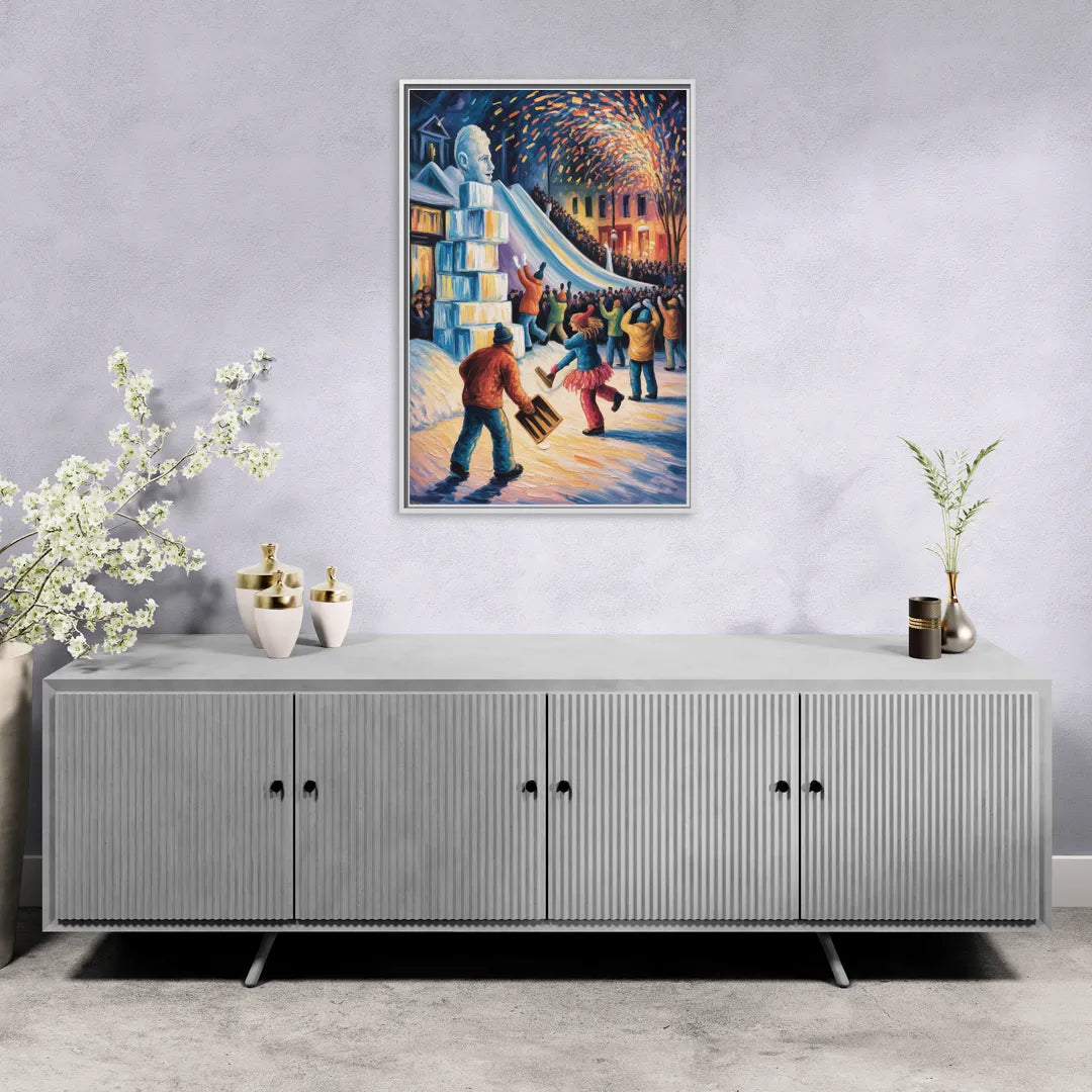 Quebec Winter Carnival - Living Room White Frame Canvas