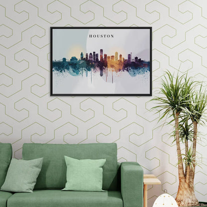 Houston Skyline Horizon - Living Room Black Frame Canvas
