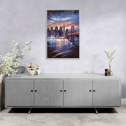 San Francisco Downtown Lights - Living Room White Frame Canvas