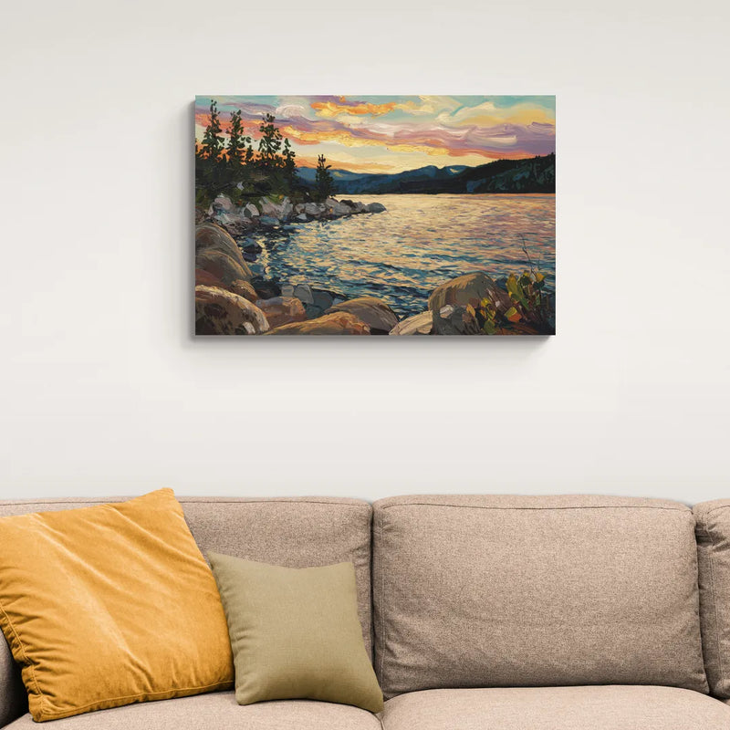 Lake Tahoe Sunset Reflections Serenity - Canvas Wall Art Living Room