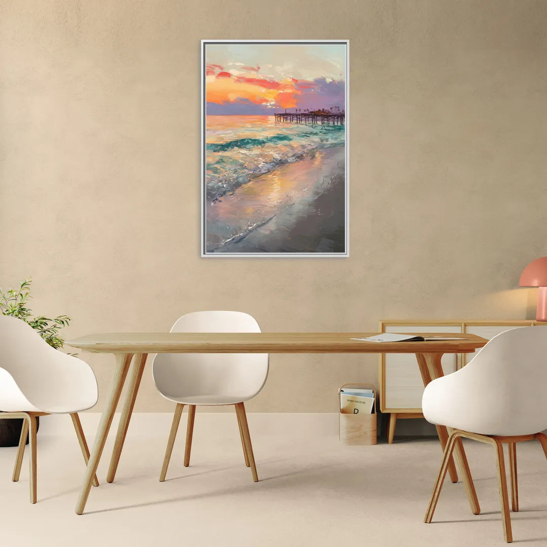 Naples Beach Sunset - Living Room White Frame Canvas