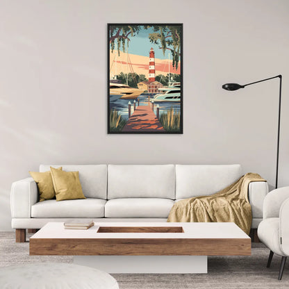 Hilton Head Island Harbour Town Marina - Living Room Black Frame Canvas
