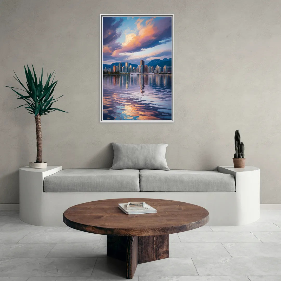 Vancouver Cityscape - Living Room White Frame Canvas