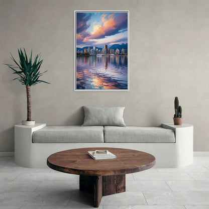 Vancouver Cityscape - Living Room White Frame Canvas