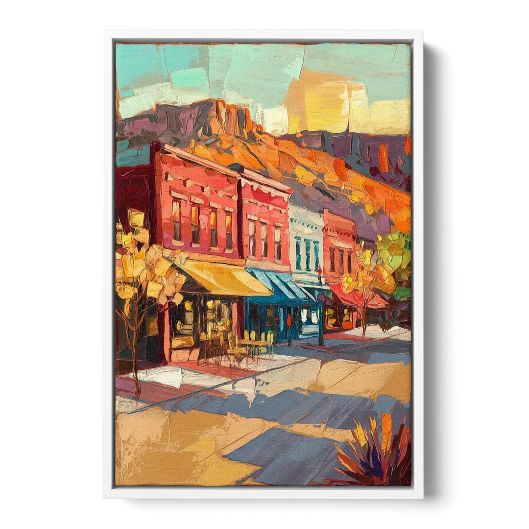 Bisbee Quaint Downtown View - White Frame Canvas