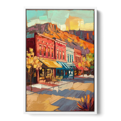 Bisbee Quaint Downtown View - White Frame Canvas