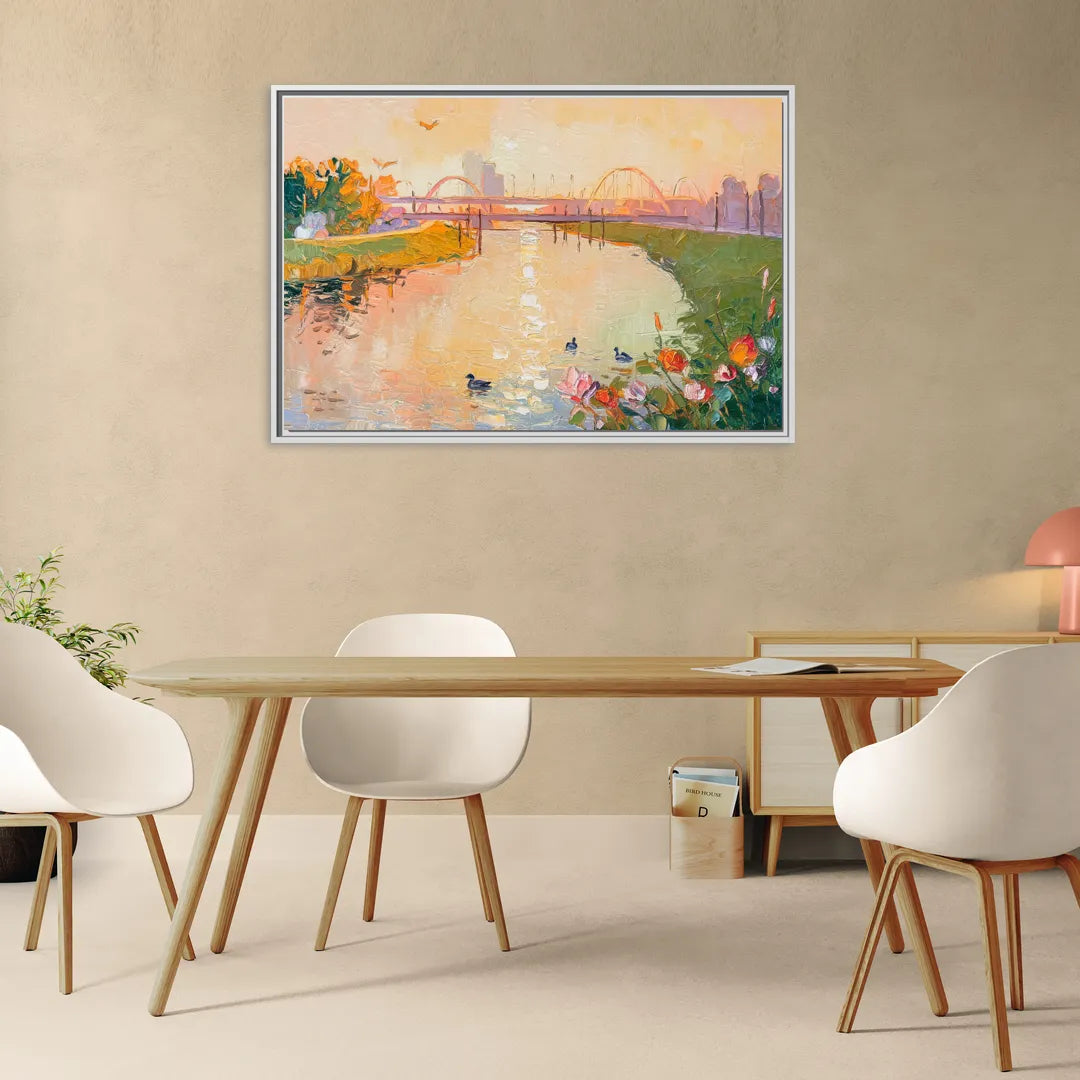 Jacksonville Riverside Scenery - Living Room White Frame Canvas