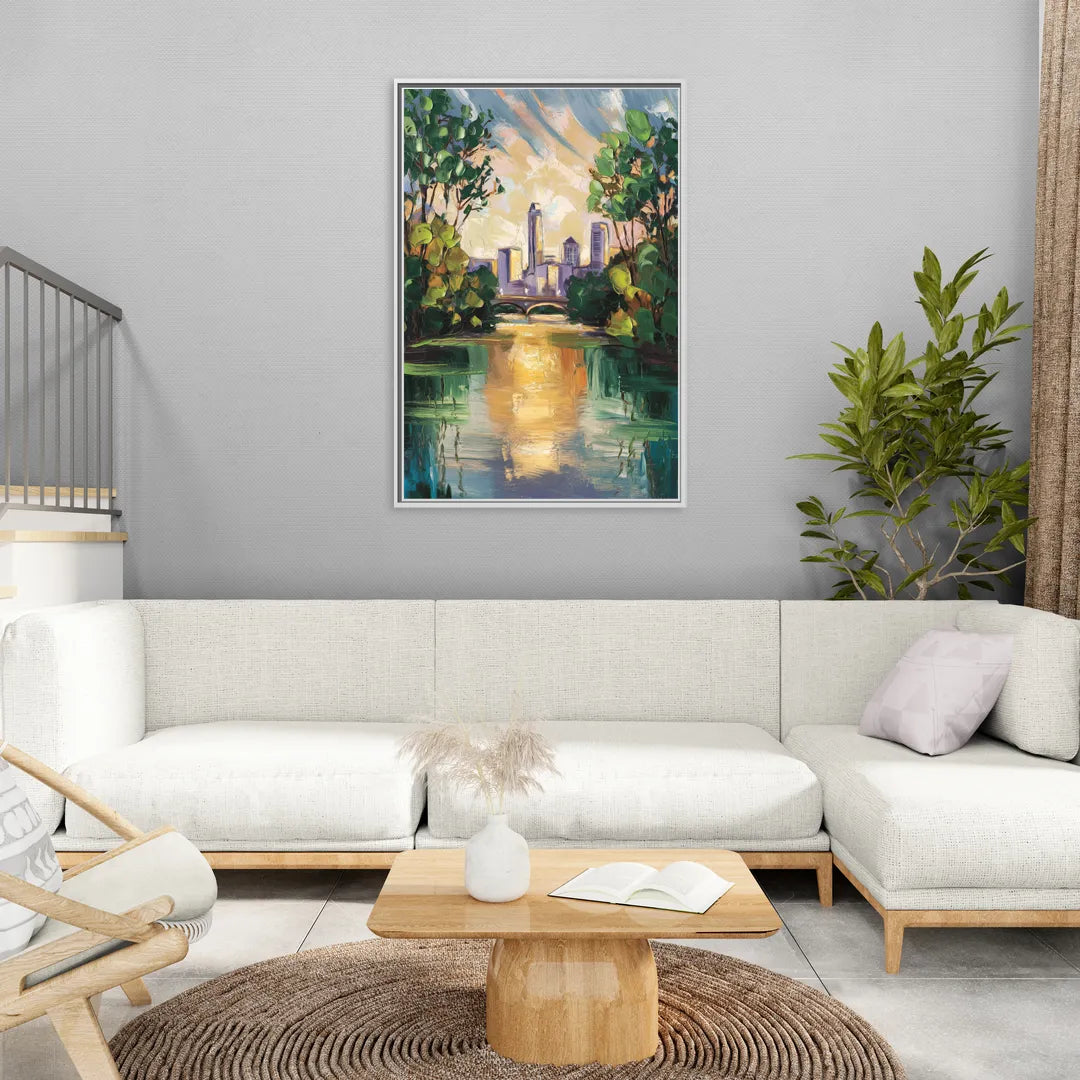 Austin Lady Bird Lake Scene - Living Room White Frame Canvas