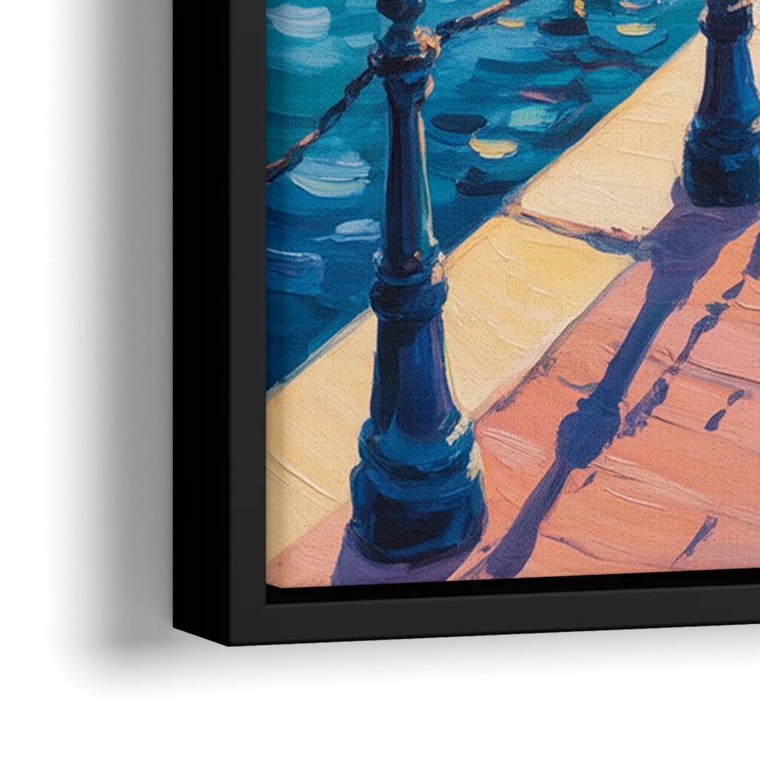 Old Port Waterfront - Close-Up Black Frame Canvas