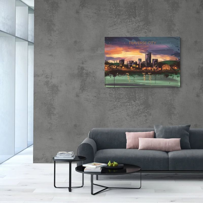 Traverse City Downtown Skyline - Canvas Wall Art Living Room