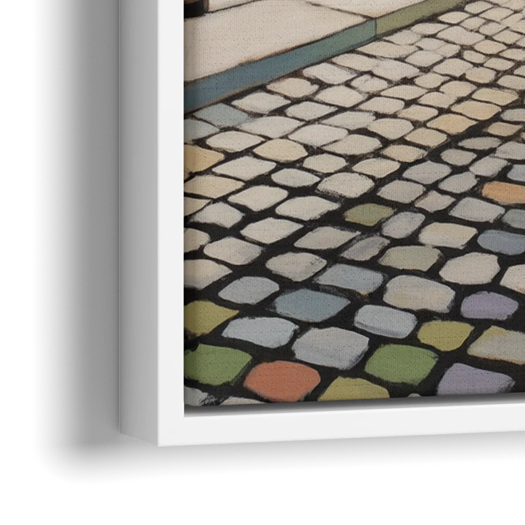 Place Royale Cobblestones - Close-Up White Frame Canvas
