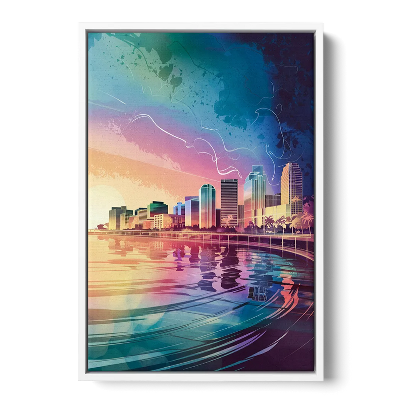 Fort Lauderdale Skyline Reflection - White Frame Canvas
