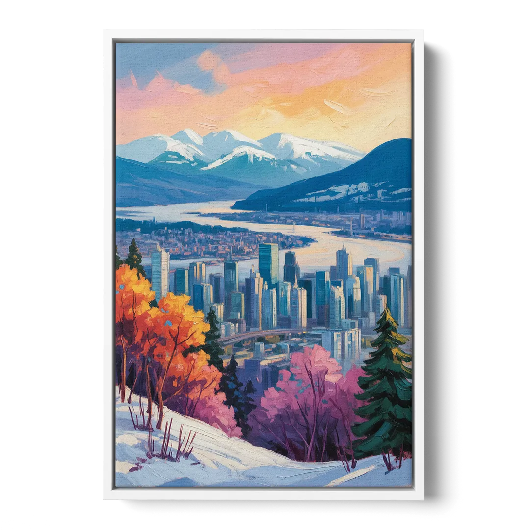 Vancouver Snowy Mountains - White Frame Canvas