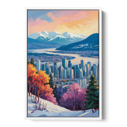 Vancouver Snowy Mountains - White Frame Canvas
