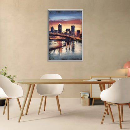 Cincinnati Skyline with River Reflection - Living Room White Frame Canvas