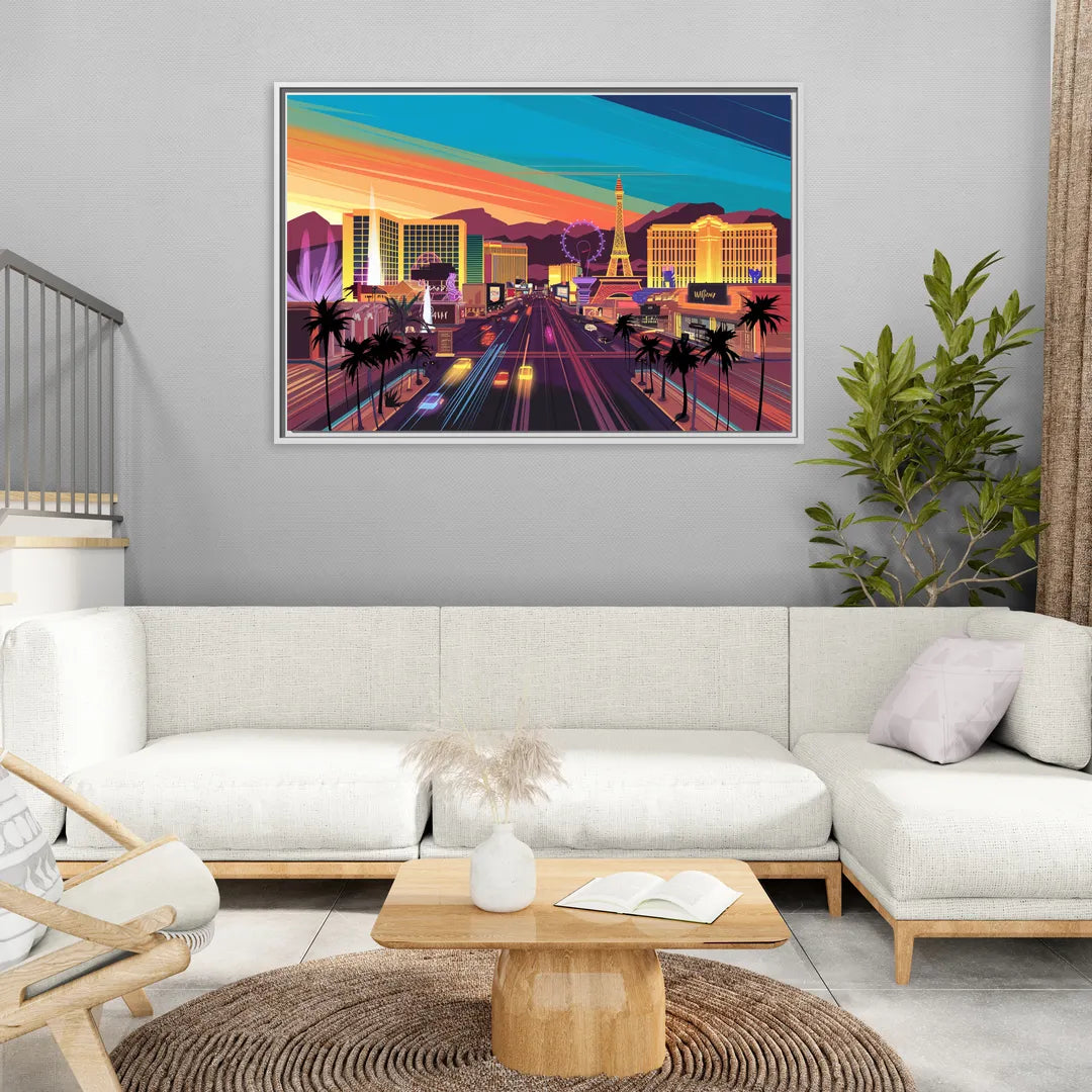 Las Vegas Iconic Strip Experience - Living Room White Frame Canvas