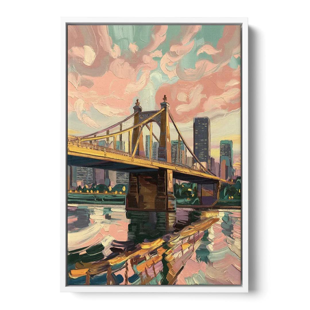 Pittsburgh Bridges and Rivers - White Frame Canvas