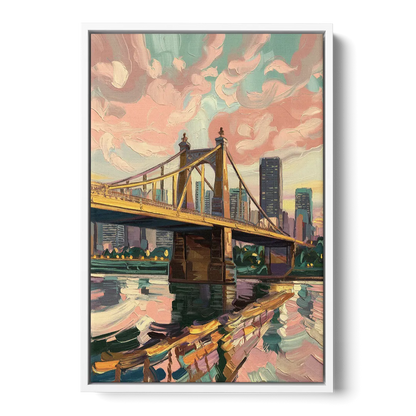 Pittsburgh Bridges and Rivers - White Frame Canvas