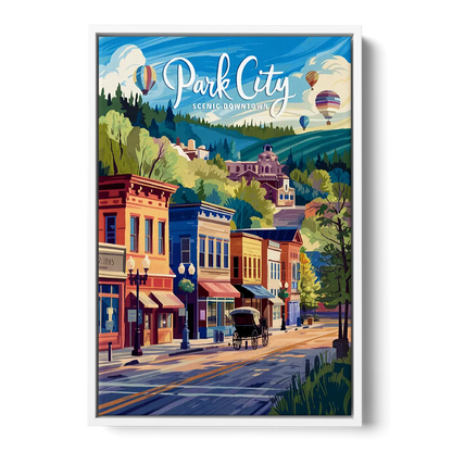 Park City Scenic Downtown - White Frame Canvas