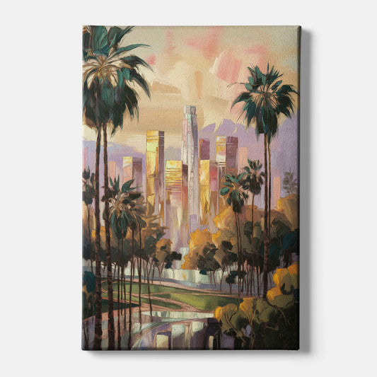 Los Angeles Palm Trees and Skyscrapers - Canvas Wall Art