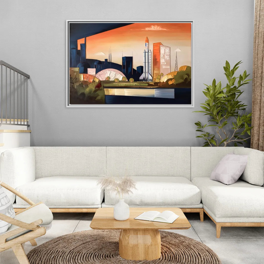 Huntsville Modern Cityscape - Living Room White Frame Canvas