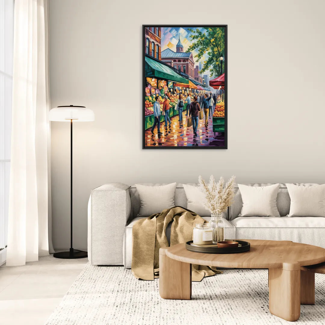 St Lawrence Market Scene - Living Room Black Frame Canvas