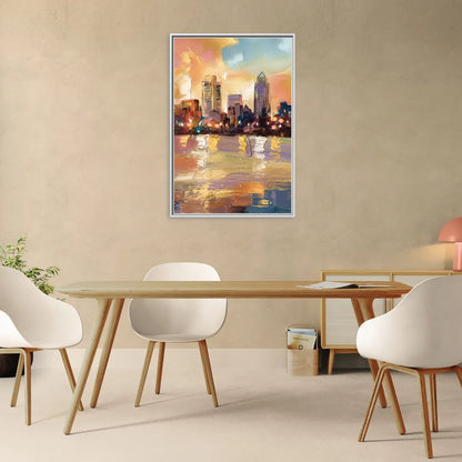 Franklin Skyline View - Living Room White Frame Canvas
