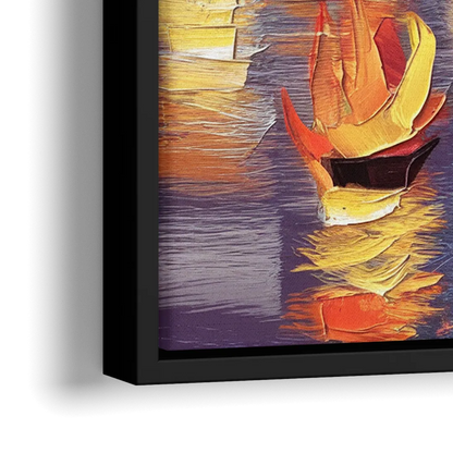 Providence Waterfire Glow - Close-Up Black Frame Canvas