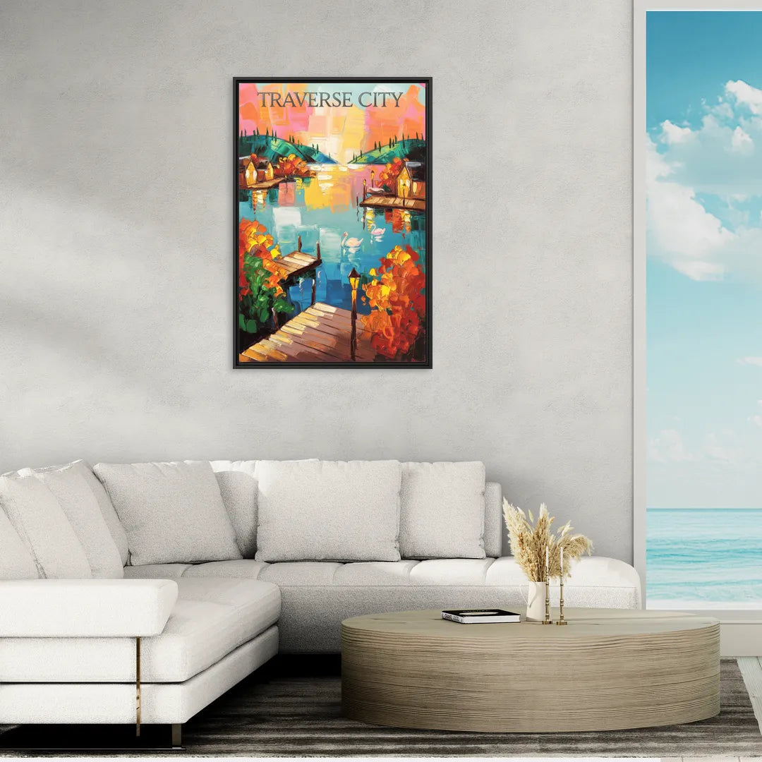 Traverse City Scenic Waterfront - Living Room Black Frame Canvas