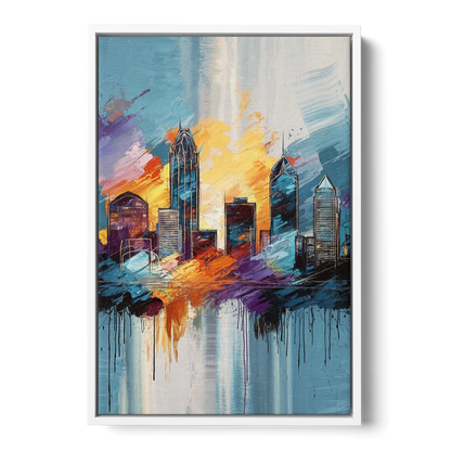 Charlotte Skyline and Panthers Pride - White Frame Canvas